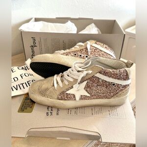 Golden Goose Women's Mid Star with gold glitter size 38